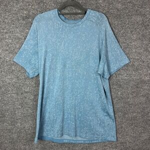 Lululemon Mens T-Shirt Large Blue White Pattern Short Sleeve Athletic Top Large